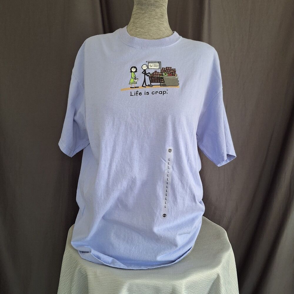 L Life Is Crap In The Grocery 100 Cotton T Shirt In Periwinkle
